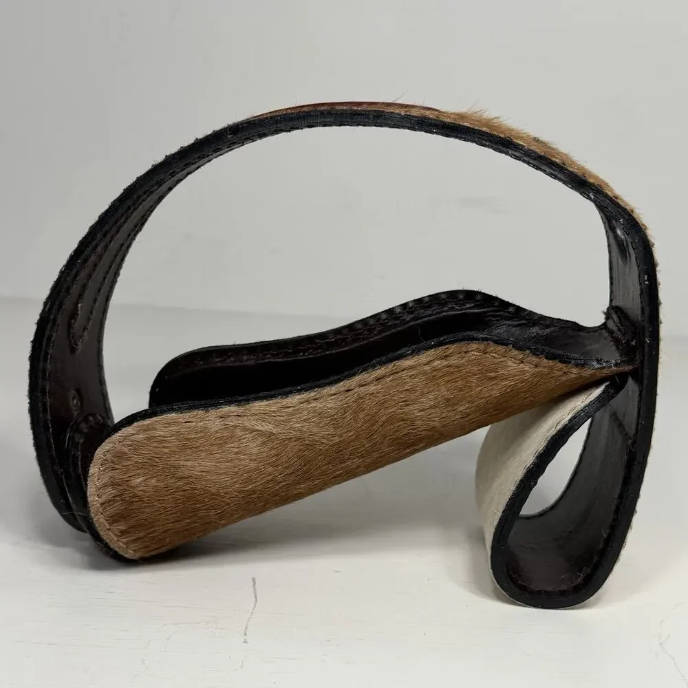 Argentina Wine Bottle Holder Brown Tan Leather Cowhide Countertop Caddy EUC